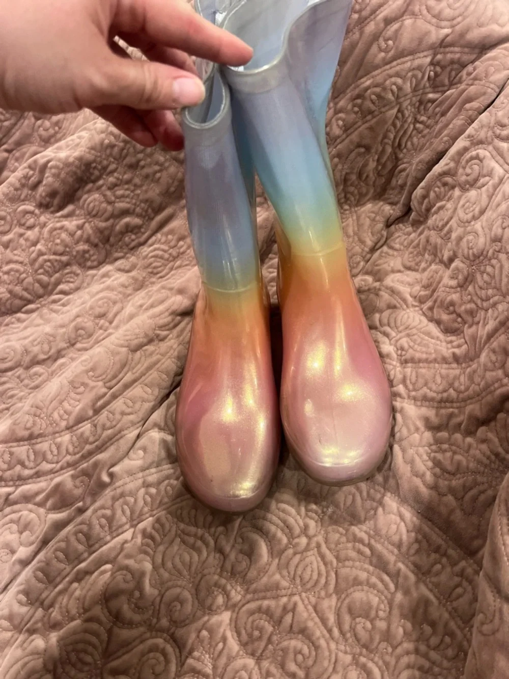 Kids Rainbow Ombre Glitter Rain Boots - Pink Blue Yellow